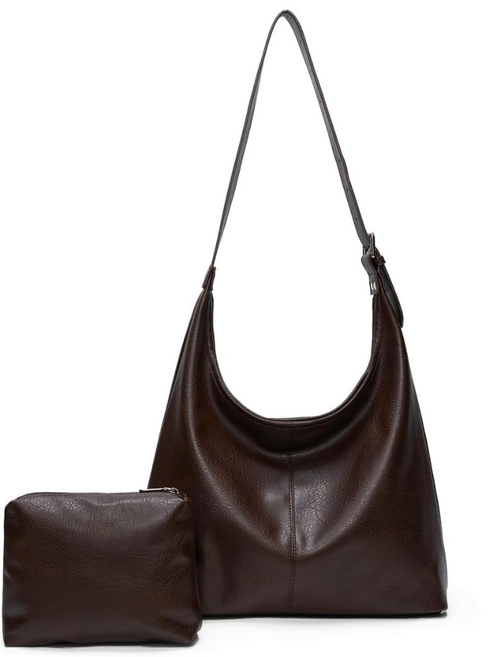 Hobo Bag for Women, Vegan Leather Slouchy Shoulder Tote with Matching Pouch